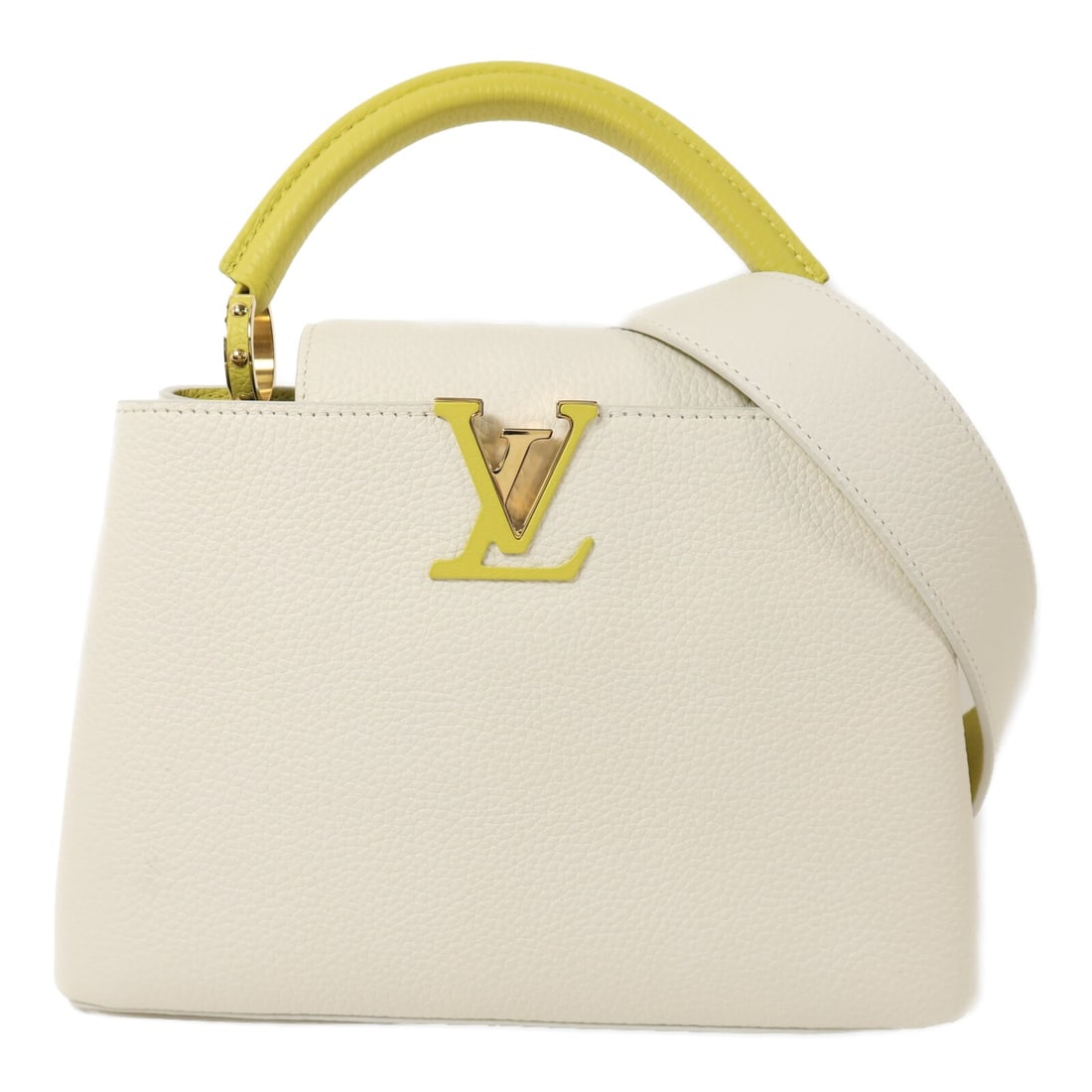 Louis Vuitton Capucines BB 2way Shoulder Bag M59468 White Yellow GHW: Louis Vuitton Capucines BB 2way Shoulder Bag M59468 White Yellow GHW A Louis Vuitton Capucines BB 2-way shoulder bag in White/Yellow, model M59468, crafted from Taurillon Clemence leather and calfskin