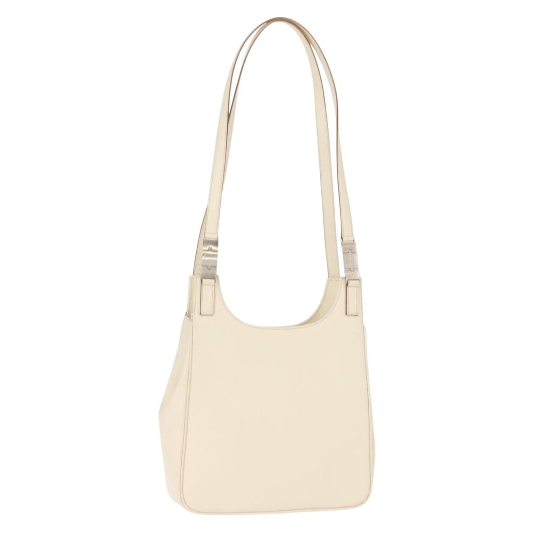 Salvatore Ferragamo Leather Ecru Shoulder Bag 23x22x6cm: Salvatore Ferragamo Leather Ecru Shoulder Bag 23x22x6cm This pre-owned Salvatore Ferragamo shoulder bag for women features ecru leather construction with a classic silhouette. It shows signs of wear i