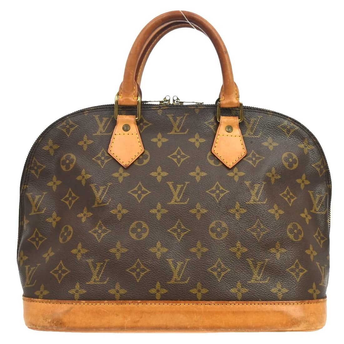 Louis Vuitton Alma M51130 Monogram Canvas Satchel Bag: Louis Vuitton Alma M51130 Monogram Canvas Satchel Bag Vintage Louis Vuitton Alma handbag in Monogram canvas with leather trim, designed in a medium size with a zip closure and double handles. It featu