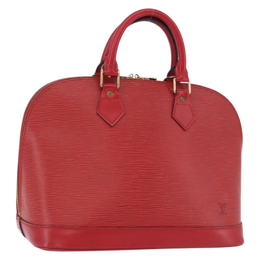 Louis Vuitton Vintage Alma red leather handbag: Louis Vuitton Vintage Alma red leather handbag Vintage Louis Vuitton Alma handbag in red Epi leather. This structured top-handle bag is made in France and remains in good condition with light overall 