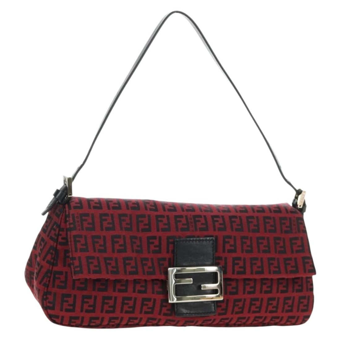 Fendi Mamma Baguette Red Silver Zucchino Canvas Shoulder Bag: Fendi Mamma Baguette Red Silver Zucchino Canvas Shoulder Bag Authentic FENDI Mamma Baguette shoulder bag in red and silver Zucchino canvas. This women's shoulder bag includes a dust bag and is made in