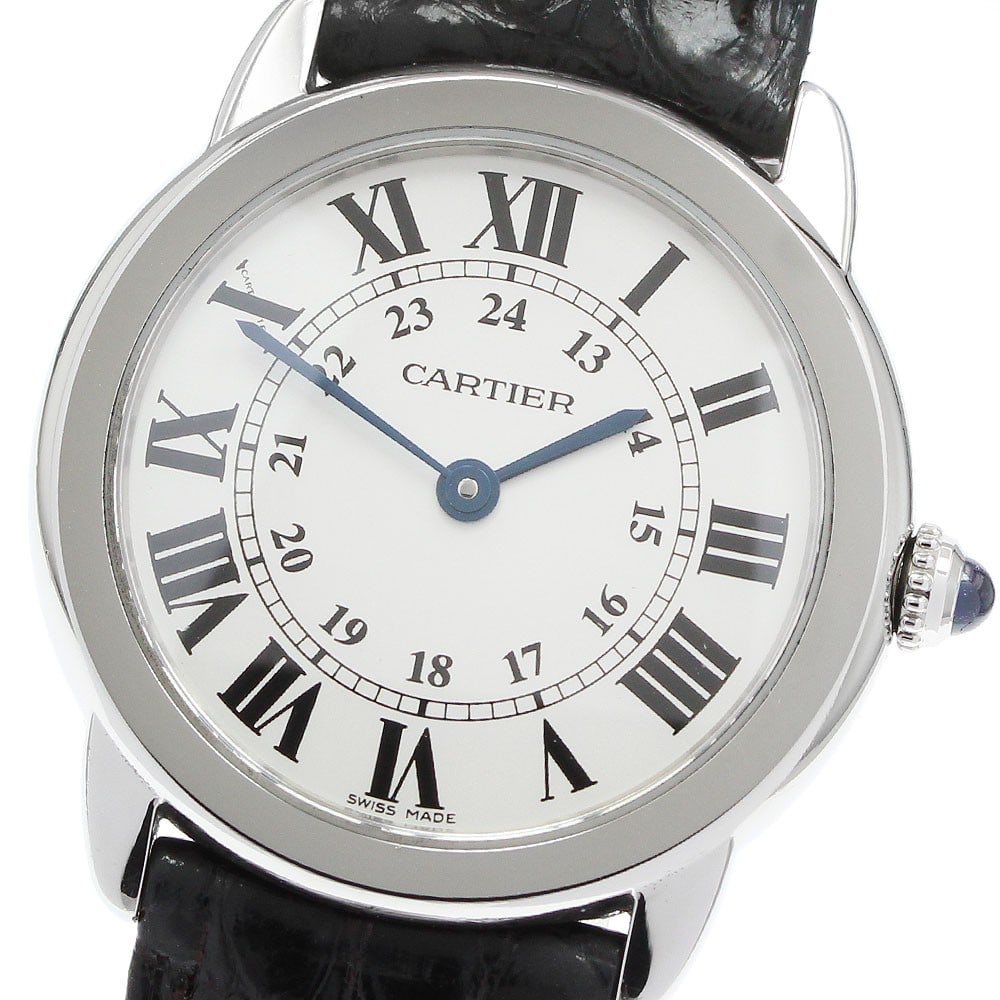 Cartier Ronde Solo SM Womens Quartz Wristwatch Ref W6700155: Cartier Ronde Solo SM Womens Quartz Wristwatch Ref W6700155 Pre-owned Cartier Ronde Solo SM women's wristwatch with a quartz movement and a classic silver dial. This watch includes the instruction man