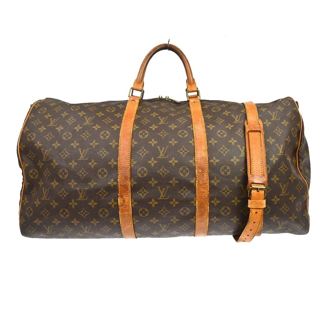 Louis Vuitton Keepall 60 Bandouliere Monogram Duffle Bag M41412: Louis Vuitton Keepall 60 Bandouliere Monogram Duffle Bag M41412 Vintage Louis Vuitton Keepall Bandouliere 60 duffle bag in brown monogram canvas with leather trim and double handles. This extra-large 