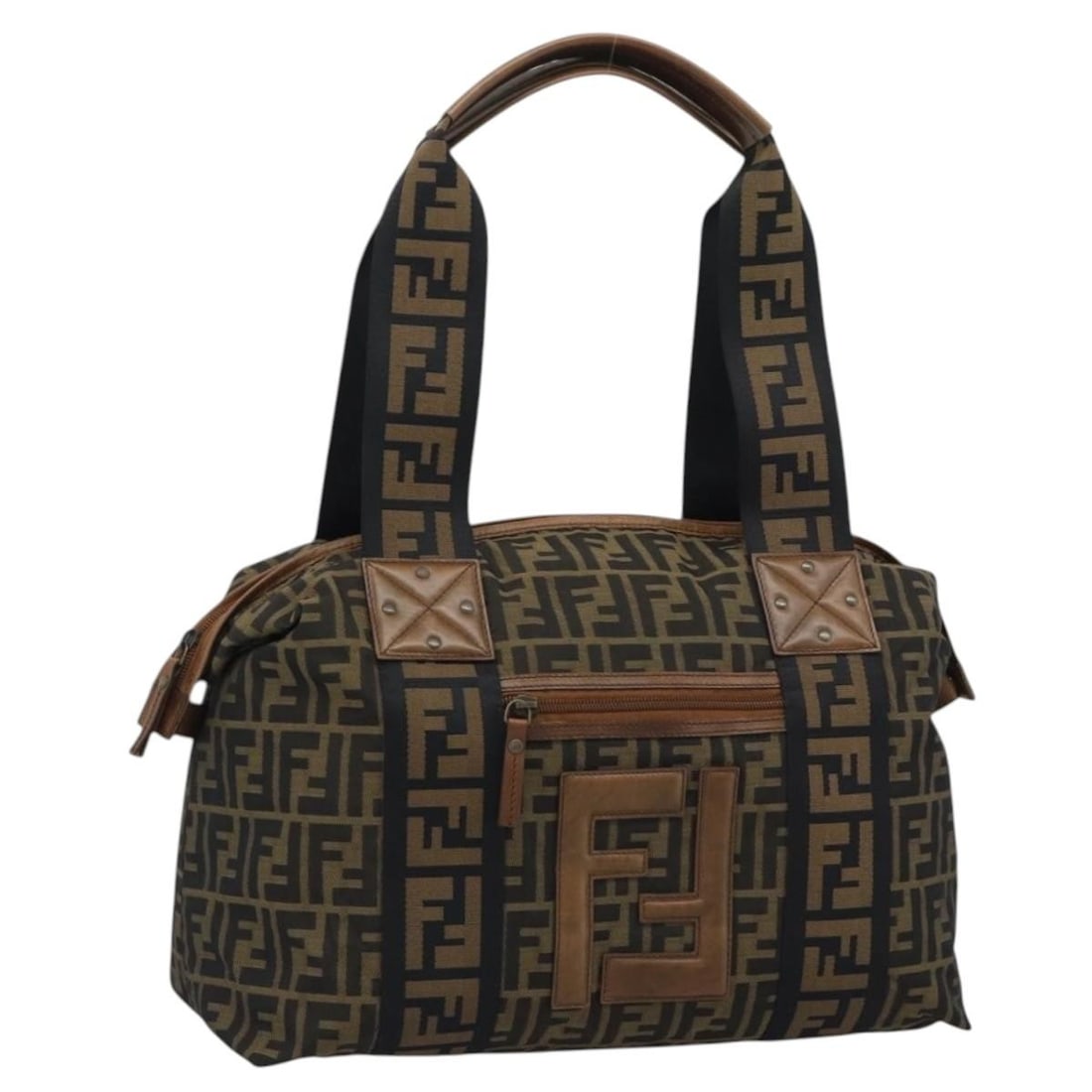 FENDI Brown Black Zucca Canvas Shopper Tote: FENDI Brown Black Zucca Canvas Shopper Tote Authentic Fendi tote bag in brown and black Zucca canvas. This women's bag features a spacious tote silhouette with visible signs of prior use, including sl