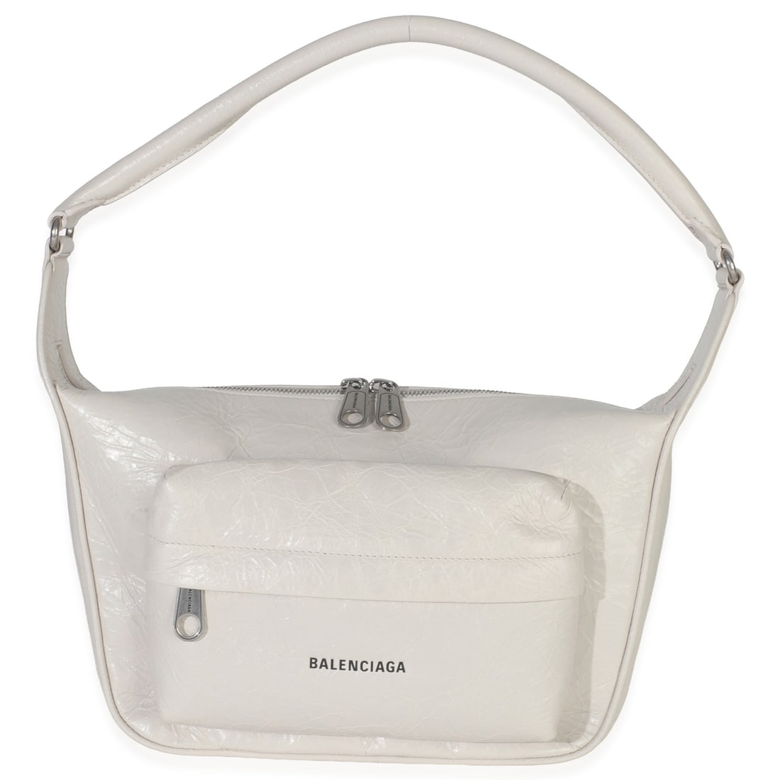 Balenciaga Medium Raver White Calfskin Leather Shoulder Bag with Dustbag: Balenciaga Medium Raver White Calfskin Leather Shoulder Bag with Dustbag This Balenciaga Medium Raver Shoulder Bag is crafted from white distressed calfskin leather and features a zip-top closure, sil