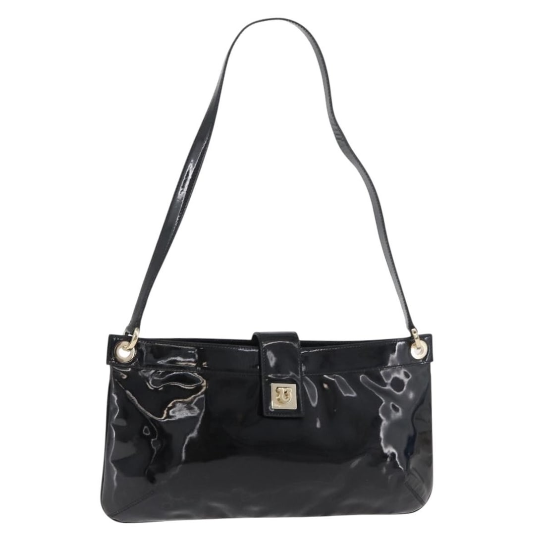 Salvatore Ferragamo Gancini Patent Leather Black Gold Shoulder Bag: Salvatore Ferragamo Gancini Patent Leather Black Gold Shoulder Bag This Salvatore Ferragamo Gancini shoulder bag features a sleek design crafted from black patent leather with gold-tone accents. The b