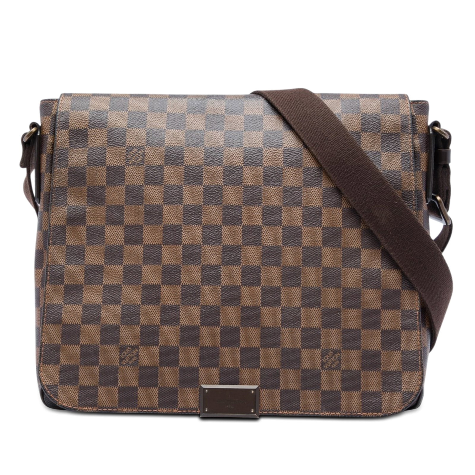 Louis Vuitton District MM Damier Ebene Messenger Bag Brown: Louis Vuitton District MM Damier Ebene Messenger Bag Brown Louis Vuitton Damier Ebene District MM shoulder bag with a damier ebene canvas body, adjustable flat canvas shoulder strap, front flap with m
