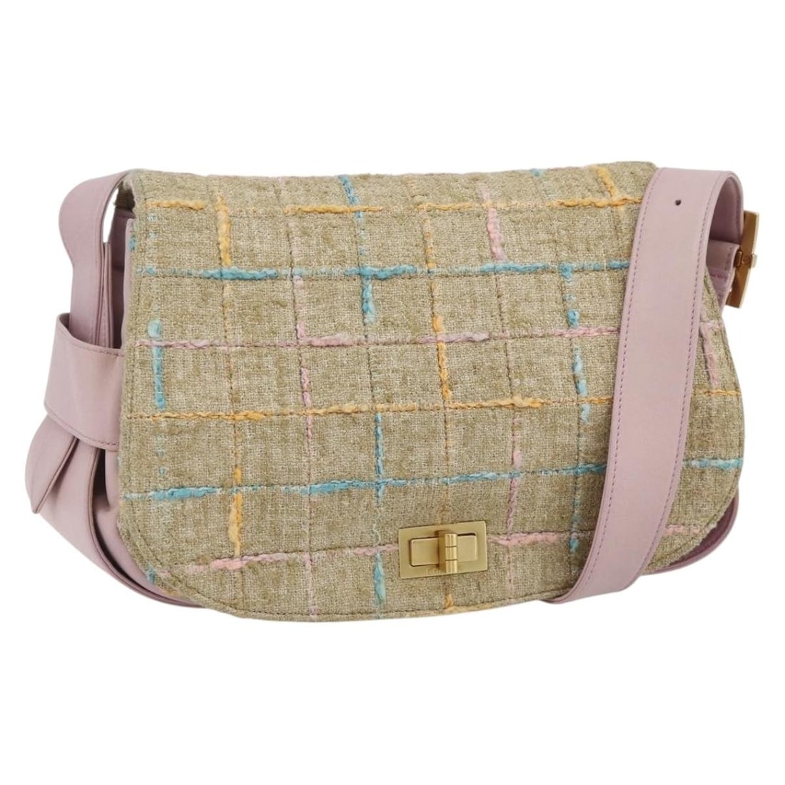 CHANEL 2.55 Pink Gold Lamb Skin Shoulder Bag with Dust Bag: CHANEL 2.55 Pink Gold Lamb Skin Shoulder Bag with Dust Bag This CHANEL 2.55 shoulder bag features a pink and gold lambskin exterior with gold-tone CC accents, offering a classic and elegant look. The 