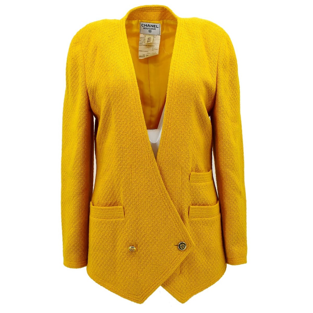 Vintage Chanel collarless wool jacket yellow size 38 (1 of 10)