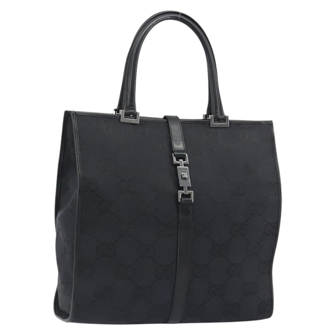 Gucci 002 1064 3444 GG Canvas Tote in Black Silver: Gucci 002 1064 3444 GG Canvas Tote in Black Silver Gucci tote bag in black GG canvas with silver-tone accents. This women's bag includes a dust bag and is made in Italy. Condition is AB/very good, wit