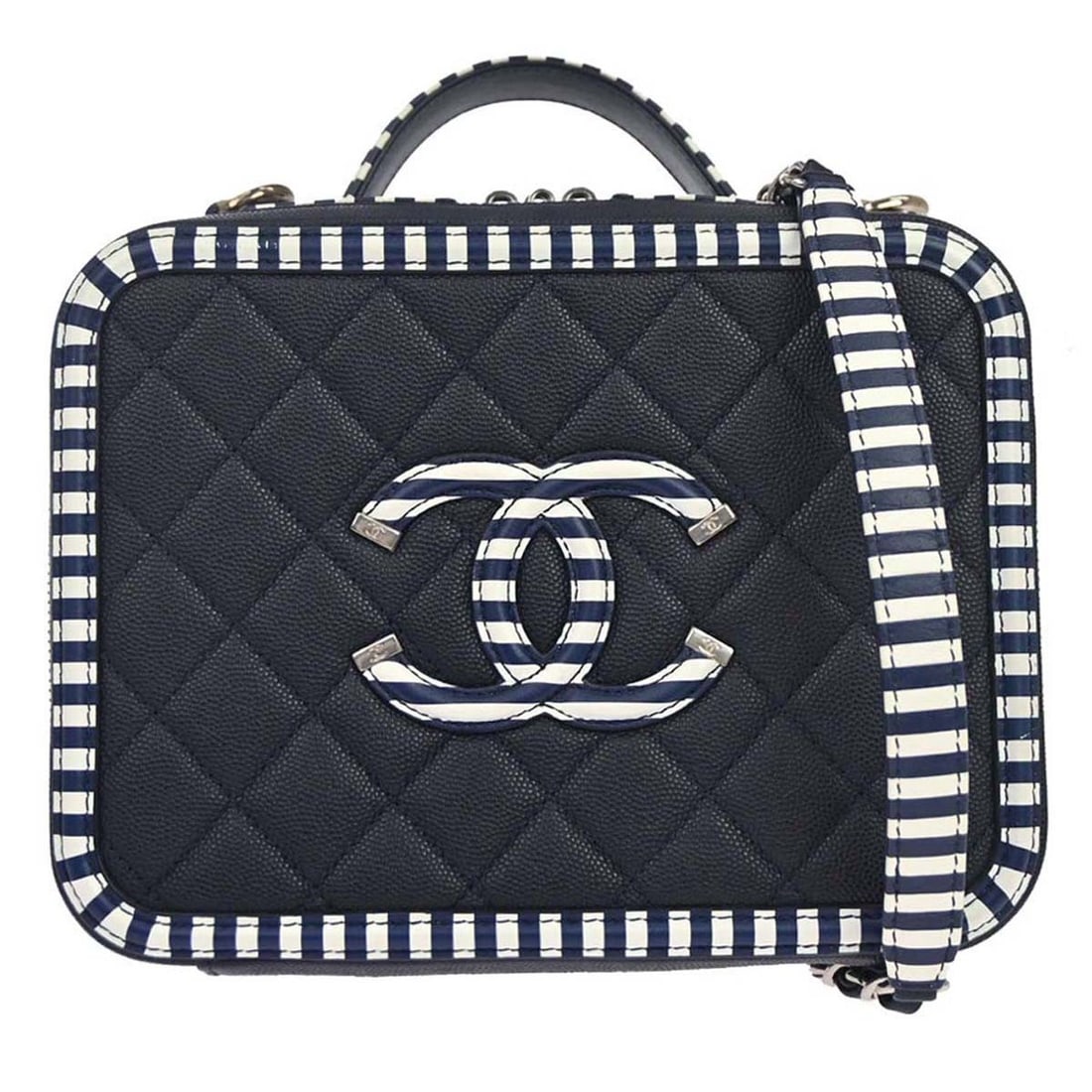 Chanel Filigree Vanity Case Navy Quilted Caviar Leather (1 of 15)
