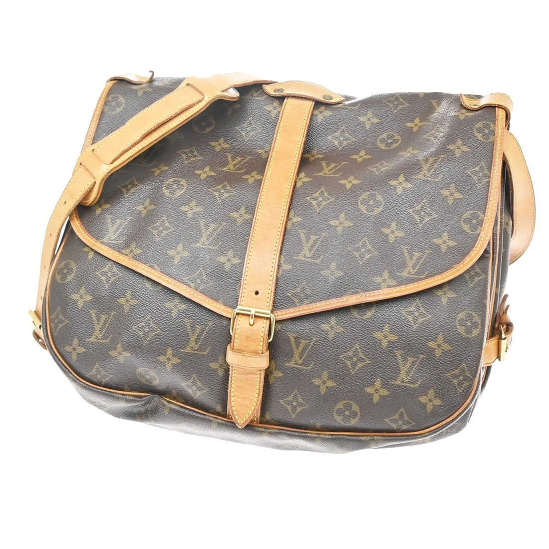 Louis Vuitton Saumur unisex brown canvas shoulder bag: Louis Vuitton Saumur unisex brown canvas shoulder bag Louis Vuitton Saumur monogram bag in brown canvas. This unisex piece is made in France and remains in good condition with visible signs of wear fr