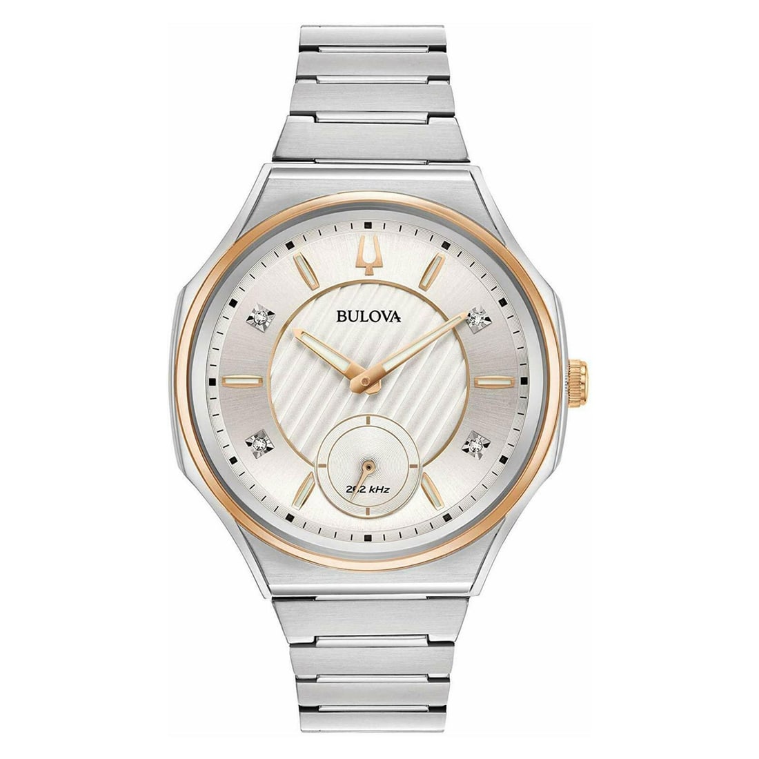Bulova Curv womens quartz watch stainless steel silver dial 98P182: Bulova Curv womens quartz watch stainless steel silver dial 98P182 Pre-owned Bulova Curv ladies wristwatch with a silver sunburst diamond dial and quartz movement. This dress/formal style watch featur