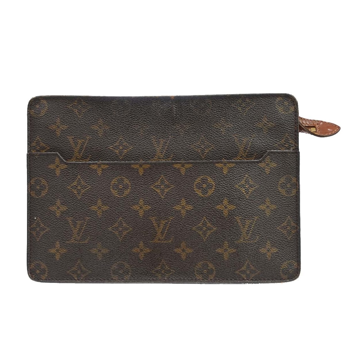 Louis Vuitton Pochette Homme Monogram Canvas Clutch M51795: Louis Vuitton Pochette Homme Monogram Canvas Clutch M51795 Vintage Louis Vuitton Pochette Homme clutch bag in brown Monogram canvas and leather with a rectangular silhouette and zip closure. The bag s