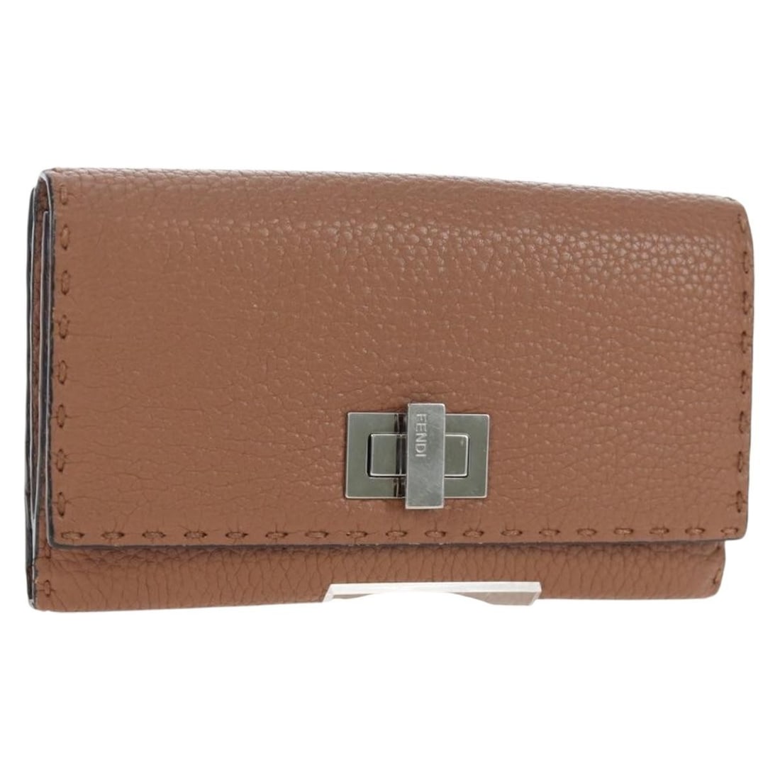 Fendi Peekaboo Seleria long wallet brown leather silver tone (1 of 18)