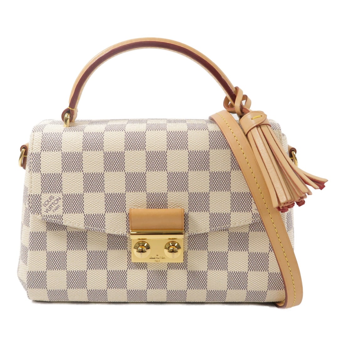 Louis Vuitton Croisette N41581 2 Way Shoulder Bag Damier Azur White: Louis Vuitton Croisette N41581 2 Way Shoulder Bag Damier Azur White Louis Vuitton Croisette 2 Way Shoulder Bag in Damier Azur and white PVC coated canvas. This women's bag features a flap closure, one