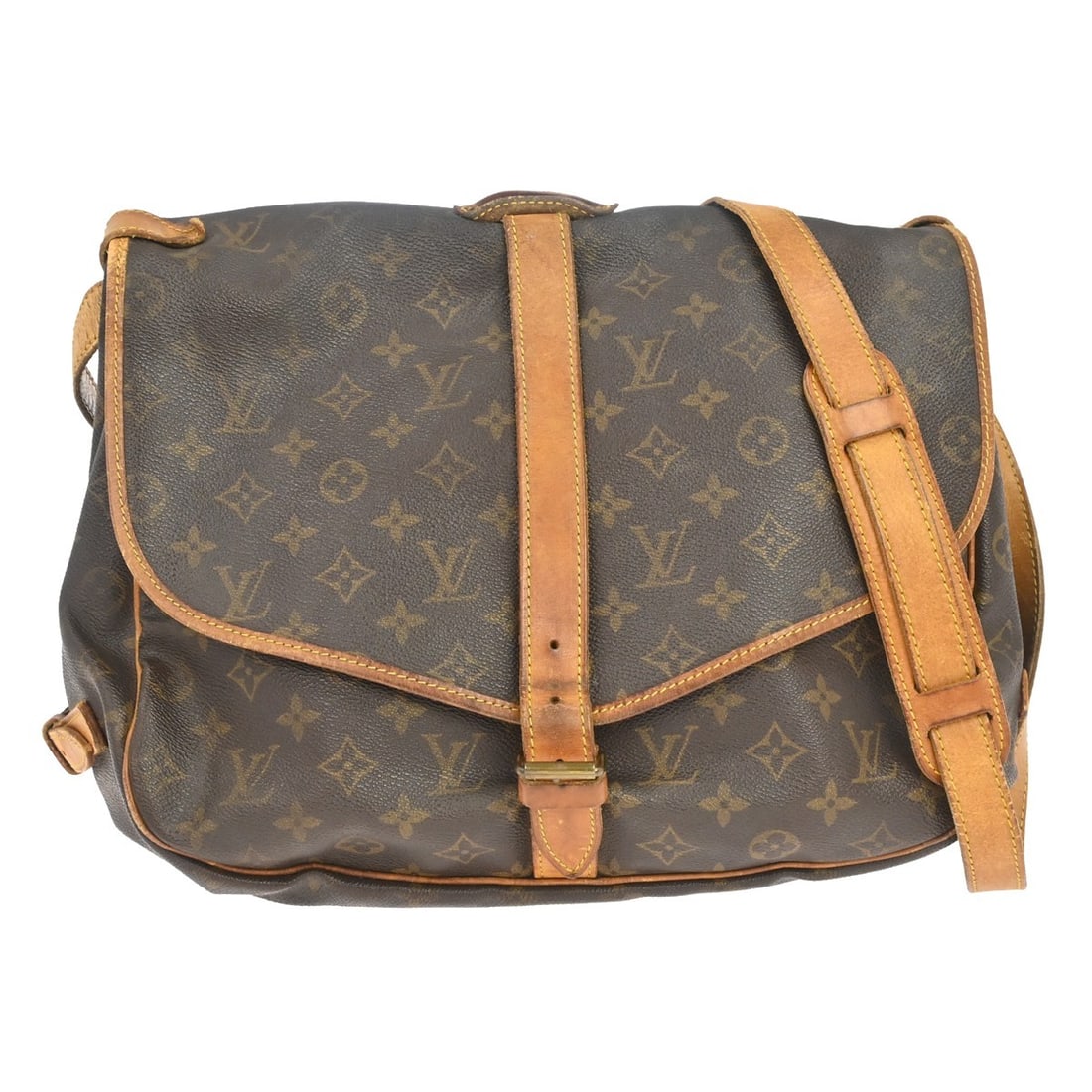 Louis Vuitton Saumur canvas shoulder bag brown: Louis Vuitton Saumur canvas shoulder bag brown Louis Vuitton Saumur monogram shoulder bag in brown canvas. This unisex piece is made in France and is presented in fair condition, with visible wear