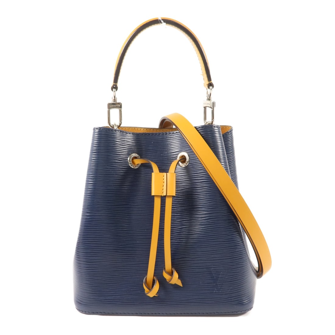 Louis Vuitton Neo Noe BB M53610 Epi 2 Way Shoulder Bag Navy Yellow: Louis Vuitton Neo Noe BB M53610 Epi 2 Way Shoulder Bag Navy Yellow Louis Vuitton Neo Noe BB 2-way shoulder bag in navy and yellow Epi leather with calfskin trim. This women's bag features a structured
