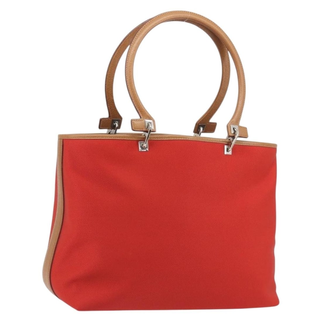 Salvatore Ferragamo Gancini red canvas tote bag with dust bag: Salvatore Ferragamo Gancini red canvas tote bag with dust bag Salvatore Ferragamo Gancini tote bag in red and silver canvas. Made in Italy, this women's tote includes a dust bag and is noted in excell