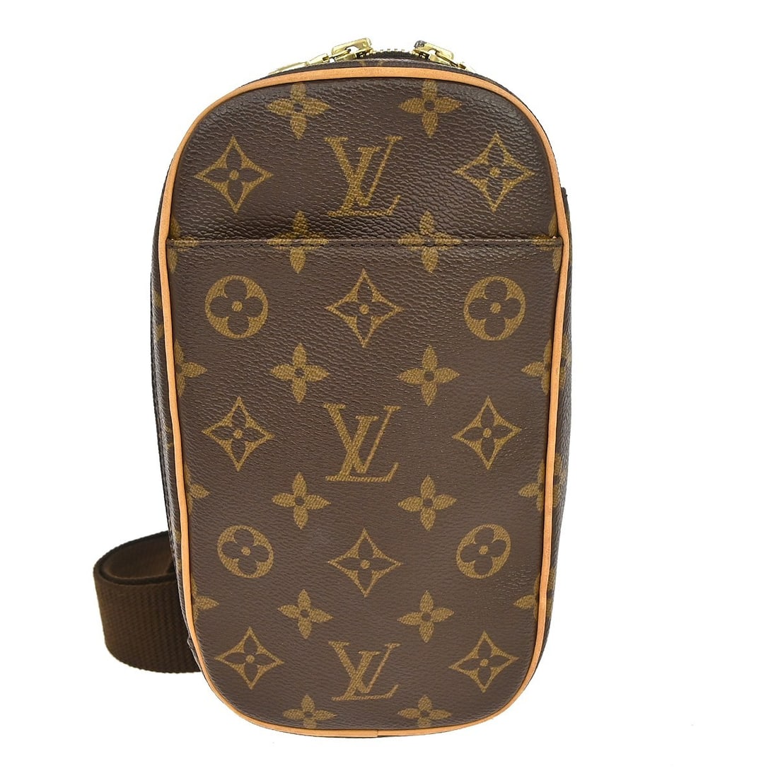 Louis Vuitton Pochette Gange Monogram Canvas Belt Bag M51870: Louis Vuitton Pochette Gange Monogram Canvas Belt Bag M51870 Vintage Louis Vuitton Pochette Gange bum bag in brown Monogram canvas with leather trim and a zip closure. This small unisex bag features a