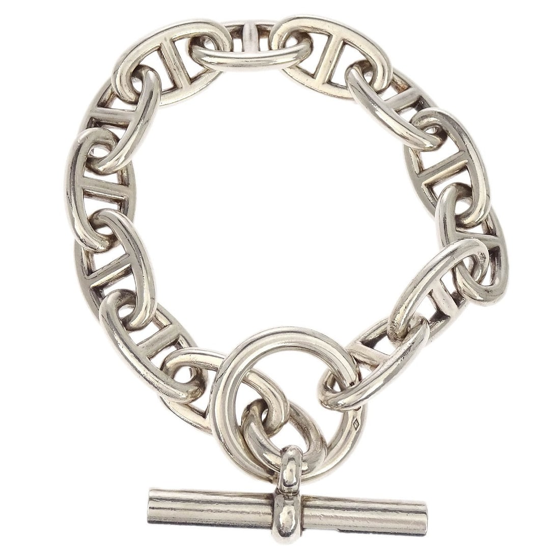 HERMES Chaine d'Ancre TGM Ag925 Silver Chain Bracelet: HERMES Chaine d'Ancre TGM Ag925 Silver Chain Bracelet Vintage Hermes Chaine d'Ancre TGM bracelet in Ag925 silver with a chain-link style. Made in France, this bracelet shows minor scratches and is des