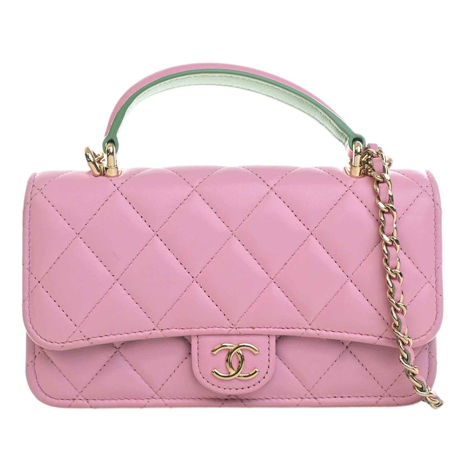 Chanel CC Top Handle Phone Holder Chain Bag Quilted Lambskin Pink (1 of 15)