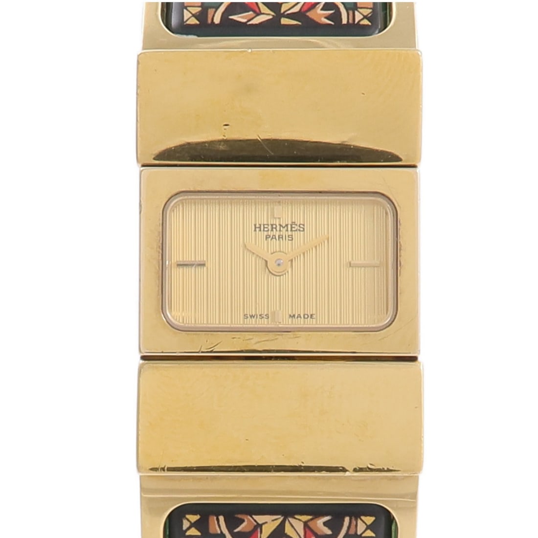 Hermes L01.201 Loquet ladies quartz wristwatch gold plated green: Hermes L01.201 Loquet ladies quartz wristwatch gold plated green Ladies Hermes Loquet Green L01.201 quartz watch with gold plated finish. The watch is identified as model L01.201 and is presented with
