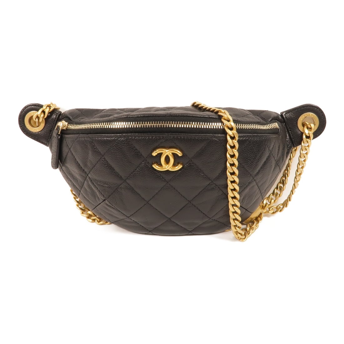 CHANEL AP3761 CC Waist Bag Black Calfskin Leather: CHANEL AP3761 CC Waist Bag Black Calfskin Leather A CHANEL waist bag in black calfskin leather, made in France. It features a black exterior and frame color, with GHW hardware, and comes with a storag