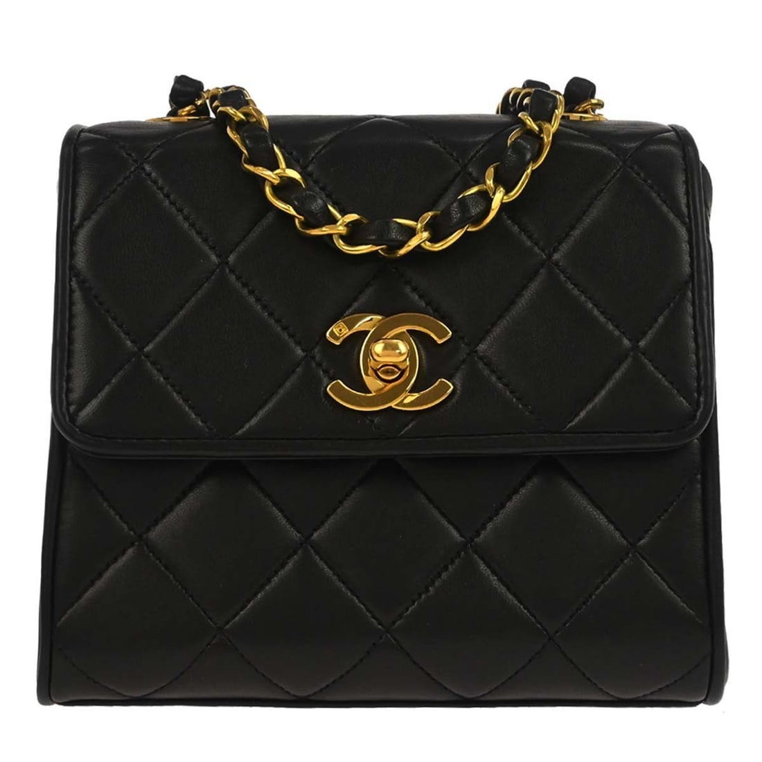 CHANEL Classic Single Flap Small Black Lambskin Shoulder Bag: CHANEL Classic Single Flap Small Black Lambskin Shoulder Bag Chanel Straight Flap chain shoulder bag in black lambskin leather with a turn-lock closure and black lining. This small shoulder bag featur