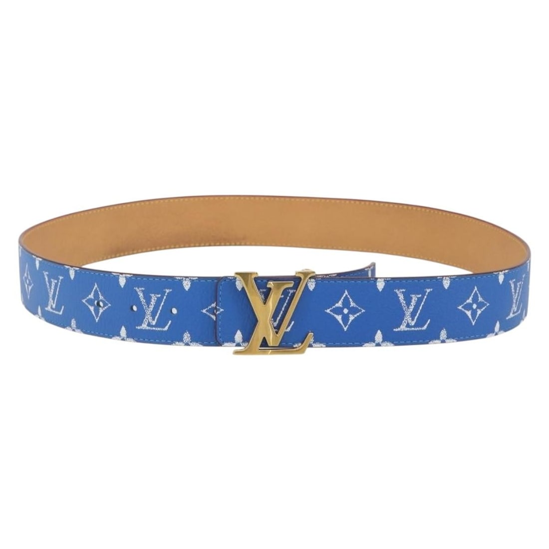 Louis Vuitton M8460 40mm Monogram Canvas Belt Blue Initials: Louis Vuitton M8460 40mm Monogram Canvas Belt Blue Initials Monogram canvas belt in a blue monogram design from the M8460 line. This women's belt is made in Italy and includes the dust bag and item bo