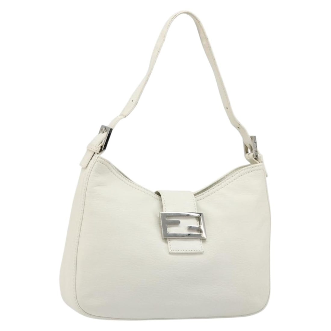 FENDI Mamma Baguette leather shoulder bag white silver Italy: FENDI Mamma Baguette leather shoulder bag white silver Italy Fendi Mamma Baguette shoulder bag in leather with a white and silver colorway. Made in Italy, this women's shoulder bag comes with a dust b