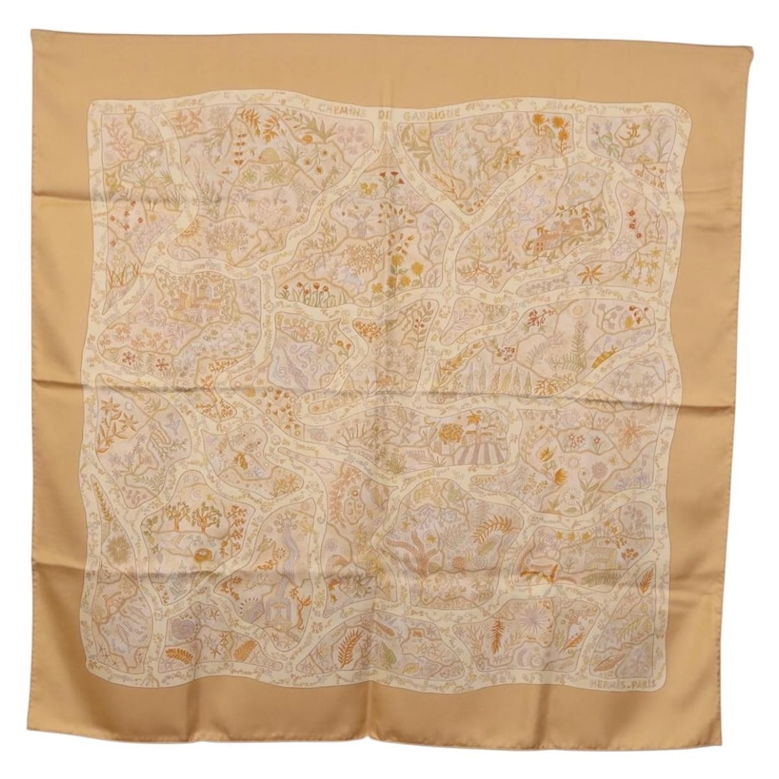 Hermes Chemins de Garrigue Carre 90 Silk Scarf Beige Yellow (1 of 18)