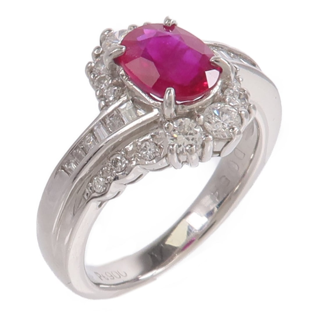 Pt900 Platinum Ruby Diamond Ring US Size 5.25 (1 of 9)