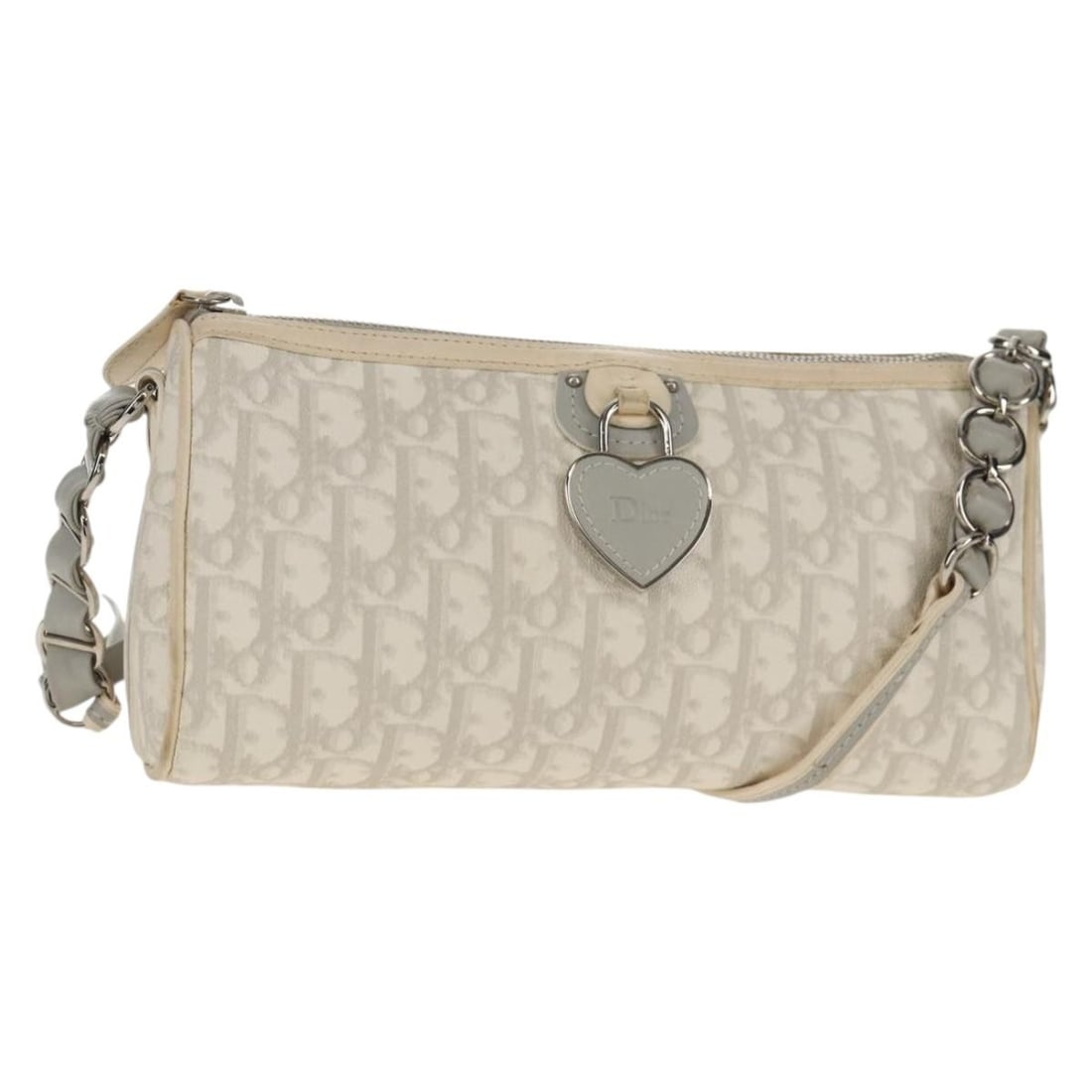 Christian Dior Trotter PVC Leather Shoulder Bag White Silver: Christian Dior Trotter PVC Leather Shoulder Bag White Silver Christian Dior Trotter Romantic shoulder bag in white and silver PVC leather with Trotter canvas. Made in Spain, this women's bag includes 