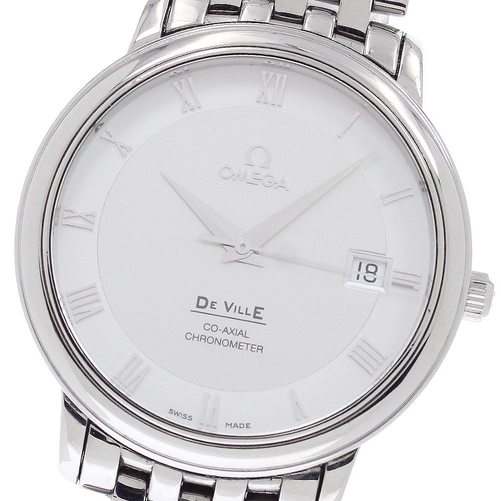 OMEGA De Ville Prestige 4574.31 mens automatic stainless steel watch: OMEGA De Ville Prestige 4574.31 mens automatic stainless steel watch Pre-owned OMEGA De Ville Prestige Co-Axial men's wristwatch with automatic movement and date function. This watch features a silver