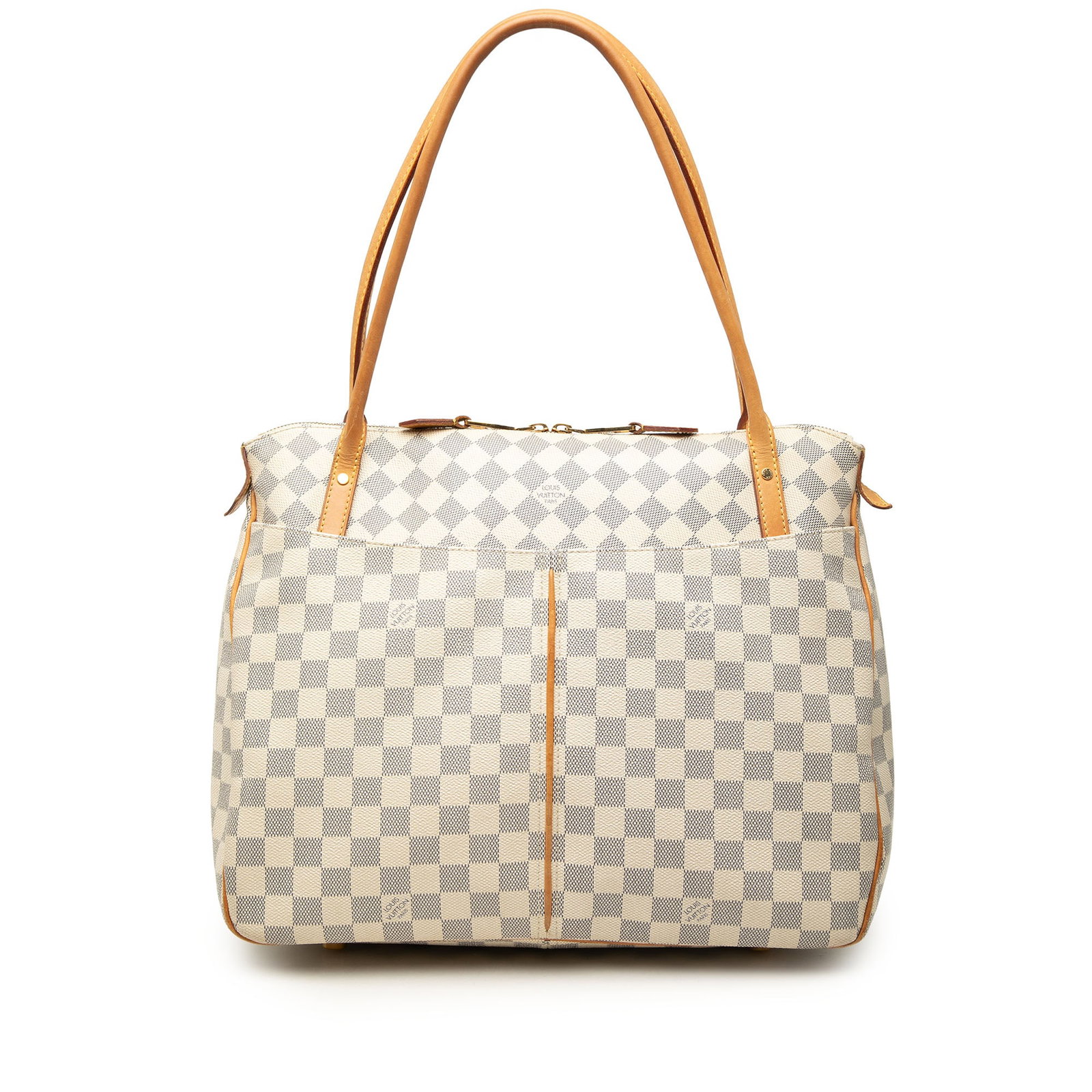 Louis Vuitton Figheri GM Damier Azur shoulder bag: Louis Vuitton Figheri GM Damier Azur shoulder bag Louis Vuitton Damier Azur Figheri GM handbag with a damier canvas body, vachetta leather trim, and rolled vachetta leather straps. The bag features a 