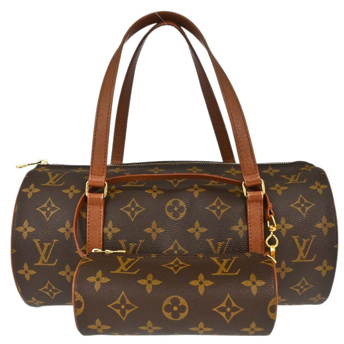 Louis Vuitton Papillon 30 Monogram Canvas Handbag with Pouch M51365: Louis Vuitton Papillon 30 Monogram Canvas Handbag with Pouch M51365 Vintage Louis Vuitton Papillon 30 handbag in Monogram canvas with brown leather double handles and a zip closure. This women's mediu
