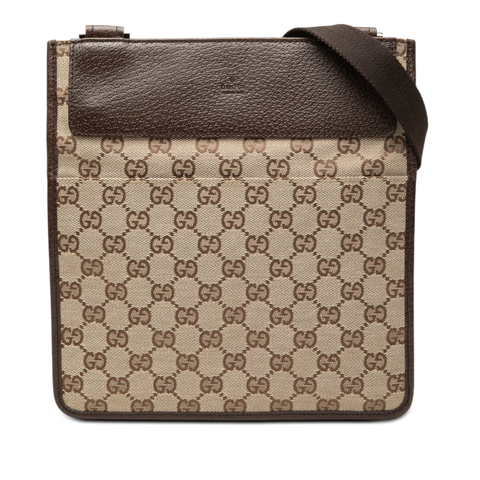 Gucci GG Canvas Beige Crossbody Bag with Leather Trim: Gucci GG Canvas Beige Crossbody Bag with Leather Trim Gucci GG Canvas Crossbody bag with leather trim and an adjustable flat strap. The design includes an open top with touch fastener closure, exterio