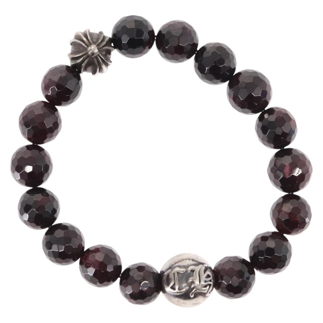 Chrome Hearts CH Plus Cross Ball Bracelet Ag925 Red Garnet Beads (1 of 16)