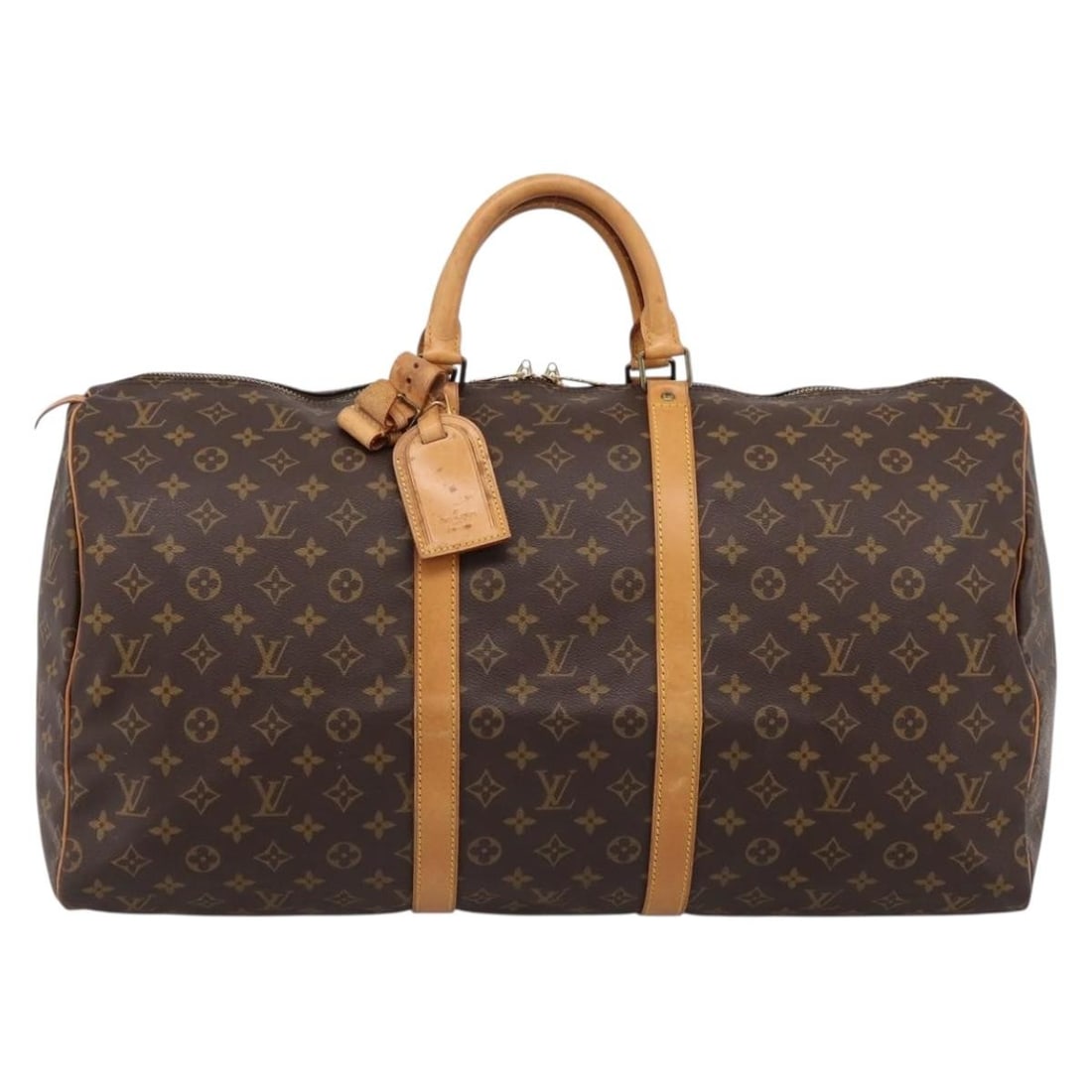 Louis Vuitton Keepall brown monogram canvas travel bag: Louis Vuitton Keepall brown monogram canvas travel bag Louis Vuitton Keepall in brown monogram canvas with leather trim and hardware. This unisex travel bag is made in France and remains in good condi