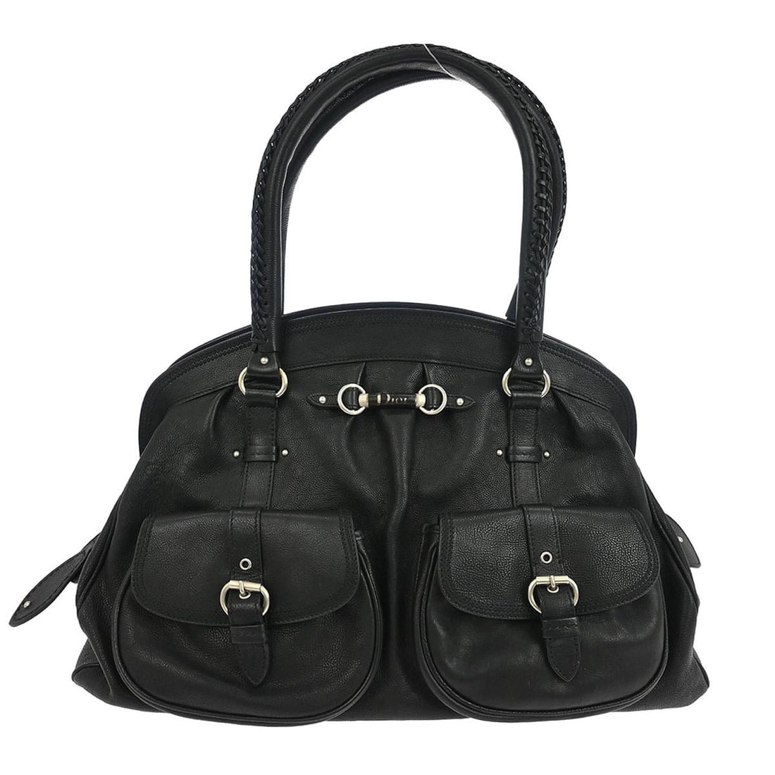 Dior My Dior black leather duffle handbag with dust bag: Dior My Dior black leather duffle handbag with dust bag Christian Dior My Dior duffle handbag in black leather with double handles, zip closure, and inner and outer pockets. The bag is made in Italy a