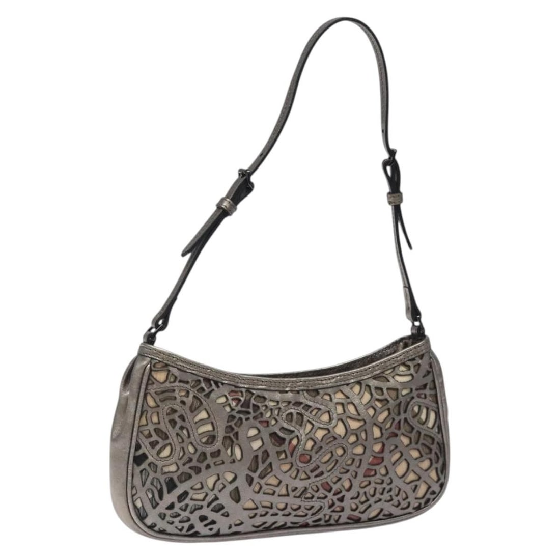 Burberry leather accessory pouch in silver for women: Burberry leather accessory pouch in silver for women Burberry Nova Check accessory pouch in silver leather, made in Italy. This women's pouch measures approximately 25 cm wide, 11 cm high, and 2 cm de