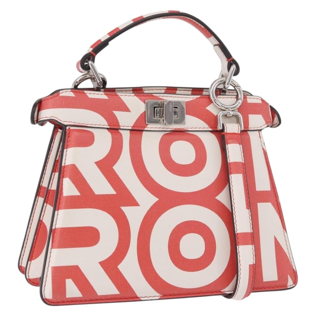 FENDI Peekaboo Mini 2way Leather Handbag White Silver: FENDI Peekaboo Mini 2way Leather Handbag White Silver Fendi Mini Peek a Boo handbag in leather, designed in a white and silver colorway. This 2-way style includes a shoulder strap and dust bag, and it