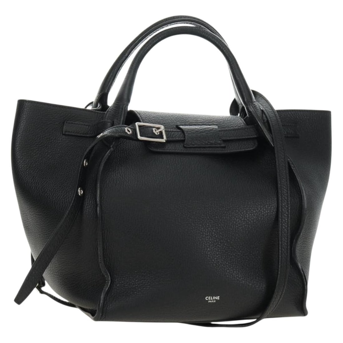 CELINE Big Bag Small Leather Handbag Black Silver Tone: CELINE Big Bag Small Leather Handbag Black Silver Tone Celine Big Bag small handbag in black leather with silver-tone accents. Made in Italy, this women's handbag includes a dust bag and is graded Ran