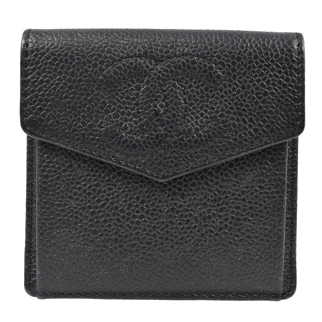 Chanel Caviar Skin Wristlet Coin Wallet in Black: Chanel Caviar Skin Wristlet Coin Wallet in Black Compact Chanel coin wallet in black caviar skin leather with a textured finish and embossed front logo. This women's wristlet-style coin purse is made 
