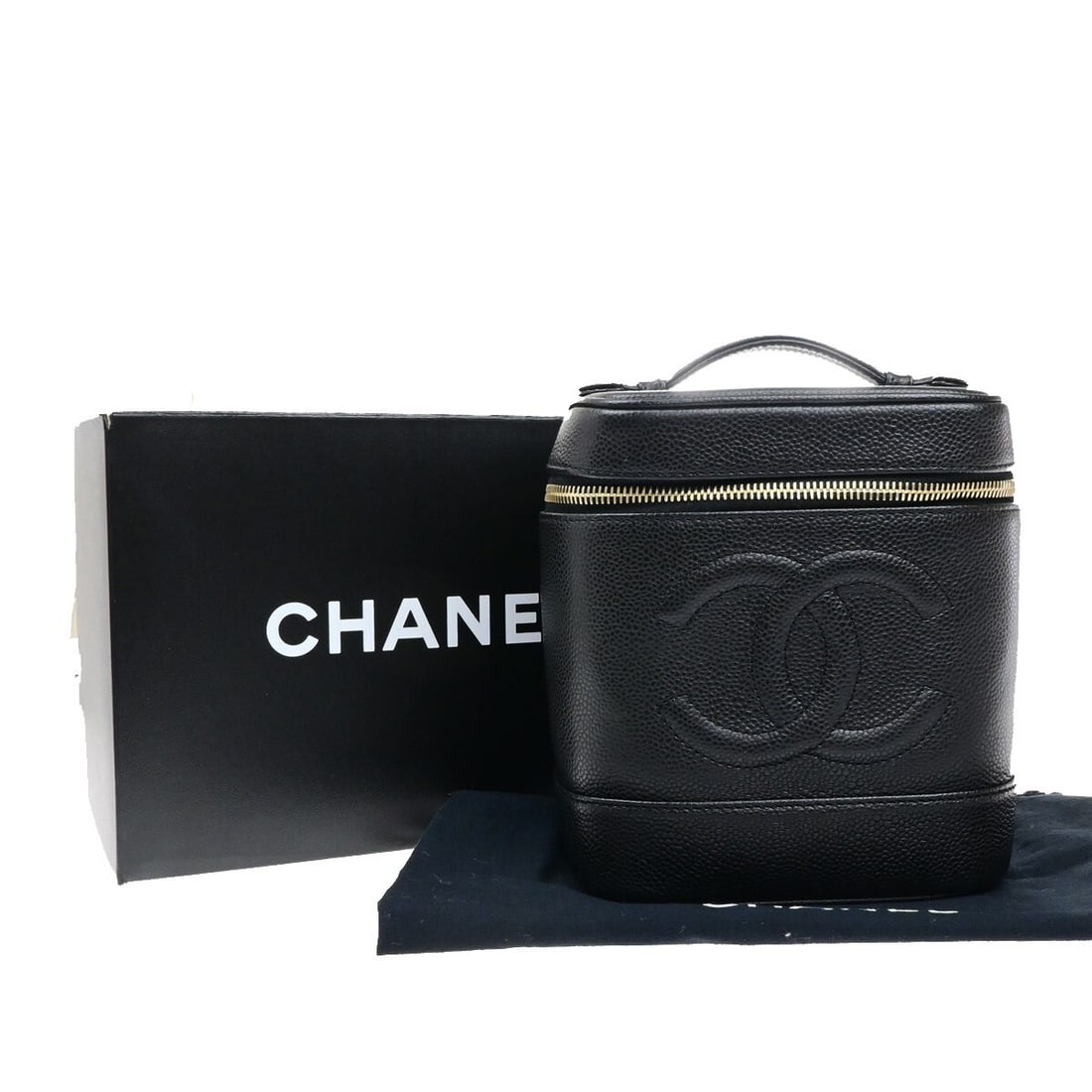 Chanel Vintage Timeless Calfskin Cosmetic Pouch Black: Chanel Vintage Timeless Calfskin Cosmetic Pouch Black This Chanel Vintage Timeless Cosmetic Case is crafted from black calfskin leather, designed for females. It features a compact shape suitable for 