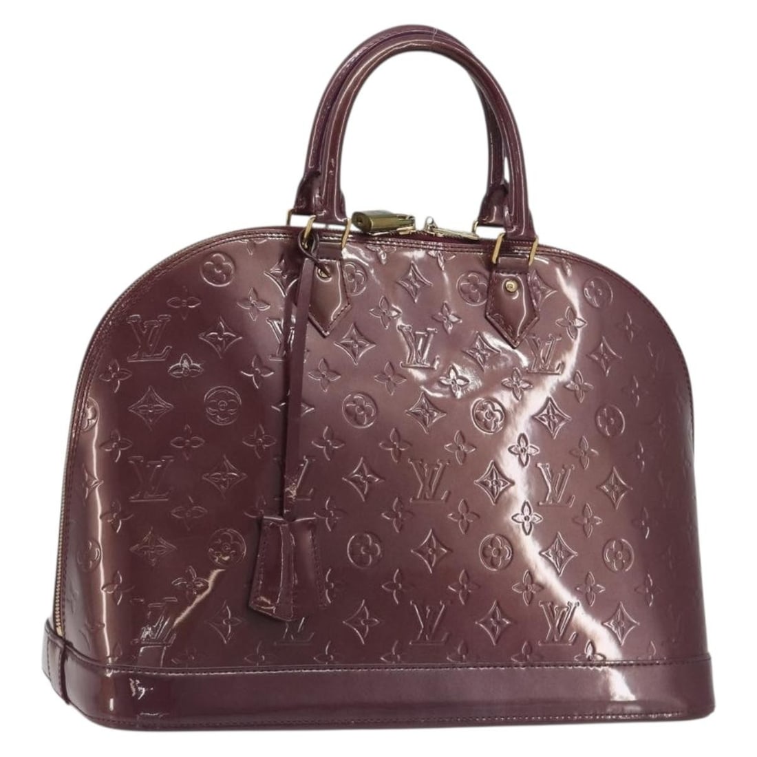 Louis Vuitton Alma GM Monogram Vernis Violet Patent Leather Handbag M93594: Louis Vuitton Alma GM Monogram Vernis Violet Patent Leather Handbag M93594 Louis Vuitton Monogram Vernis Alma GM handbag in violet patent leather. This women's handbag is made in France and includes a
