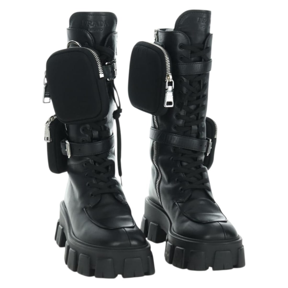 PRADA Monolith Women's Black Leather Long Boots Size 35 1/2 (1 of 18)