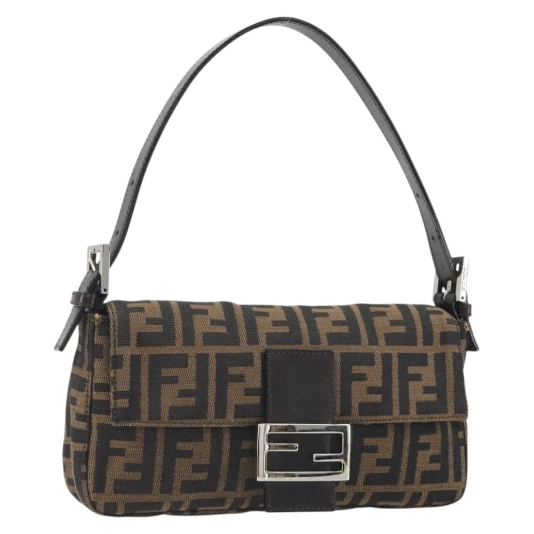 Fendi Mamma Baguette Brown Zucca Canvas Shoulder Bag Silver Tone: Fendi Mamma Baguette Brown Zucca Canvas Shoulder Bag Silver Tone Authentic Fendi Mamma Baguette shoulder bag in brown and silver Zucca canvas. Made in Italy, this women's shoulder bag features a compa