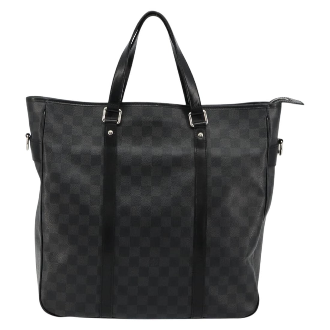 Louis Vuitton Tadao gray canvas handbag Damier Graphite: Louis Vuitton Tadao gray canvas handbag Damier Graphite This Louis Vuitton Tadao Handbag features the signature Damier Graphite canvas in a gray color. Designed for women, it offers a spacious interio